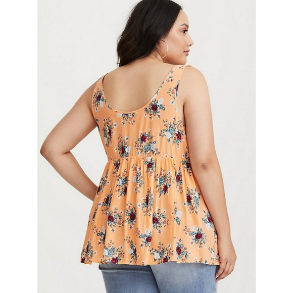 Torrid 💐 Floral Challis Tie Strap Babydoll Top - Picture 3 of 7